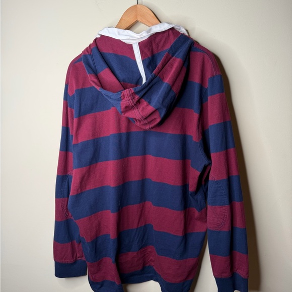 VTG Polo Ralph Lauren Men’s L Hooded Rugby Long Sleeve Striped Navy Maroon Pony - Picture 4 of 4